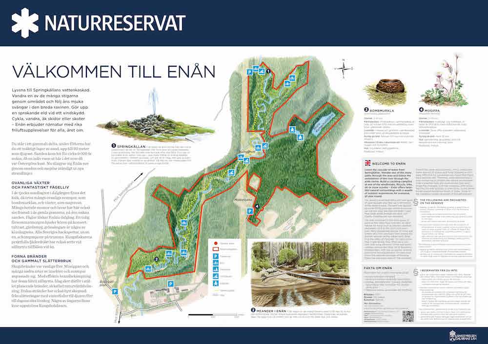 Informationsskylt för naturreservatet Enån i Rättvik